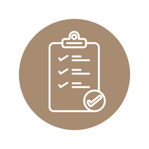 Checklist icon with checked items and a tick mark on a beige background