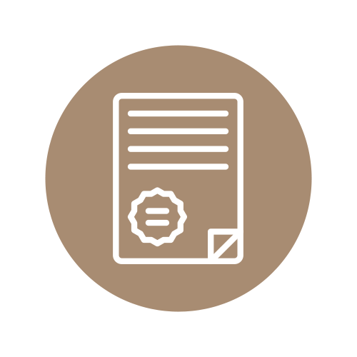 Certificate icon with a seal and corner fold on a beige background