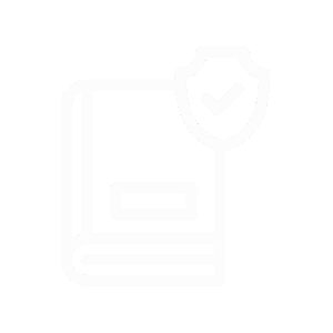 Book icon with a shield and checkmark, symbolizing security or verification